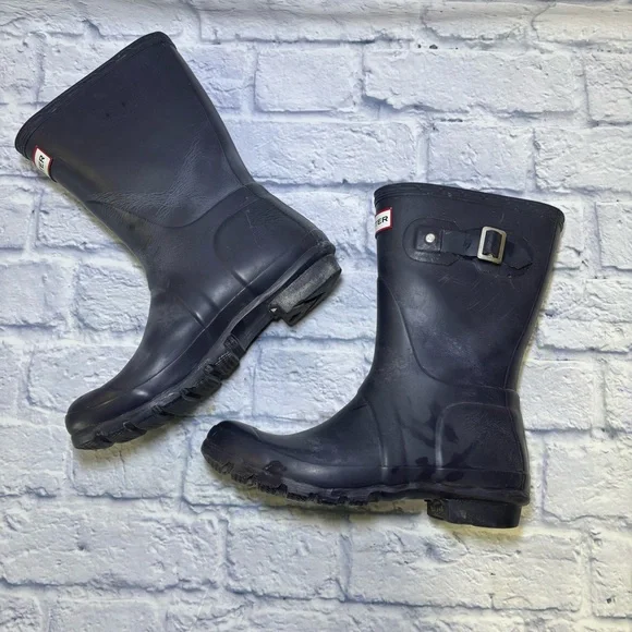 Hunter Women's Original Short Boot Navy Womens 7 Mens 6 Rain Boots Waterproof - Picture 8 of 11